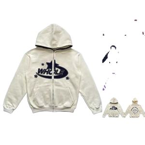 Sweat à capuche à fermeture éclair complète pour hommes avec logo personnalisé estampé Streetwear imprimé lourd sans ficelle Sweat à capuche Plus Options - Product Image 3