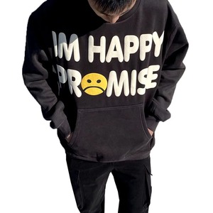 <b>Men's</b> Hooded Sweatshirt 100% Cotton French Terry Black Pocket Design Casual Autumn Wear Regular Fit Printed Letter Pattern - Product Image 3