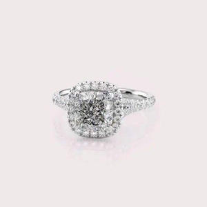 Cushion Cut Lab Grown <b>Diamond</b> Halo Engagement <b>Ring</b> in Yellow Gold Hidden Halo Pave Band Bridal Promise <b>Ring</b> for Women - Product Image 5