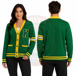 เสื้อคาร์ดิแกนอะคริลิกถักลายโลโก้สัญลักษณ์มหาวิทยาลัย KSU สำหรับสตรี  แบบคอวี  สำหรับชมรมนักศึกษาหญิง  แบบเสื้อวาร์ซิตี้ - Product Image 4