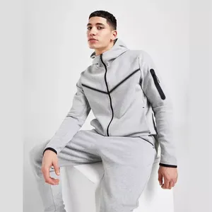 Men's Gray Hooded Tracksuit Full <b>Zip</b> Solid Color Casual Autumn Wear Regular Fit With Side Pockets 100% Cotton - Product Image 5
