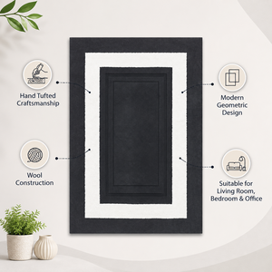 Alfombra de Lana Hecha a Mano con Borde Geométrico Moderno para Sala de Estar, Dormitorio, Hotel, Hogar, Alfombra Decorativa para Piso - Product Image 6