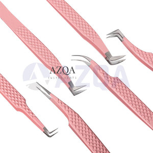 Stainless Steel <b>Pink</b> <b>Powder</b> Coated L Type 3D Eyelash Extension Tweezers For Professional Lash Application And Styling - Product Image 4