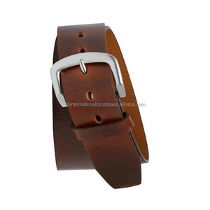 Cinturón informal de cuero marrón pintado a mano de dos tonos para hombres con hebilla de PIN de latón niquelado sólido todos los tamaños personalizados disponibles - Product Image 2