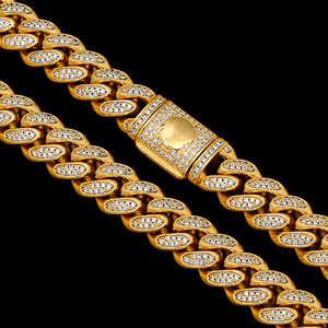 Collar de Moissanita con Cadena Cubana Chapada en Oro de 14K para Hombre, Engaste de Canal Redondo Brillante, Estilo Hip Hop, Colección para Uso Diario - Product Image 3