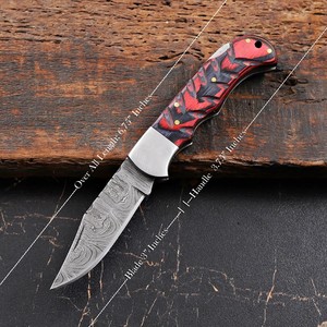 Hand Forged Damascus Steel <b>Folding</b> Blade <b>Knife</b> Pakka Wood Non Slip Handle Leather Sheath Pocket EDC Hunting Camping <b>Knife</b> - Product Image 3