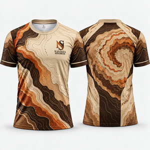 T-shirt pour homme, écologique, à séchage rapide, 100% polyester, coupe classique, manches courtes, imprimé par sublimation, marron orange, topographique - Product Image 1