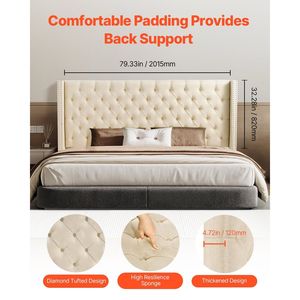 Lit King Size Confortable à Hauteur Réglable, Capitonnage Diamant, W84.1 X H (54.33-60.24) X Lit Rembourré Confortable - Product Image 3