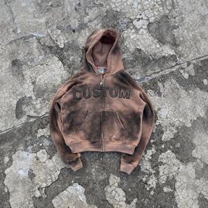 Sudadera con capucha de forro polar para hombre, personalizada, con cremallera, lavado ácido, camuflaje, logotipo en relieve, bolsillo frontal, estilo casual - Product Image 1