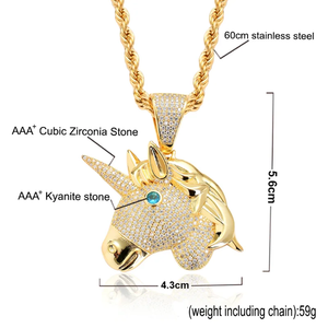 Collar de hombre con diamantes de imitación, circonita cúbica, estilo Hip Hop, colgante de ojos de ágata y animales, dije de bestia salvaje, oro, plata, moissanita - Product Image 2
