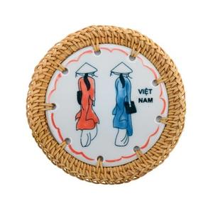 Sous-verres en rotin biodégradable pour tasses à café et à thé, logo personnalisé OEM, emballés en carton, tapis et coussinets réutilisables pour restaurants - Product Image 1