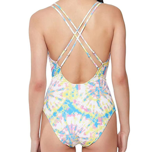 Maillot de bain une pièce sexy pour femme, taille haute, sans bretelles, imprimé écossais bicolore, avec soutien-gorge triangle, décolleté en V profond, coupe longue, devant croisé - Product Image 2