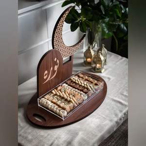 Boîte à chocolats en bois en forme de croissant avec plateau en acrylique, cadeau festif pour le Ramadan et l'Aïd, boîte de rangement pour chocolats et bonbons - Product Image 1