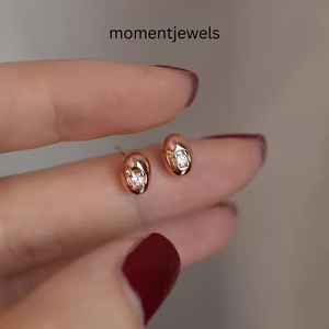 925 Sterling Silver Oval Stud Earrings Gold Plated Zircon Ear Jewelry Minimalist Daily Wear for Women - Product Image 2
