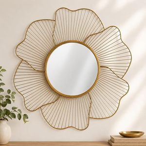 Miroir mural en métal doré fait main, grand miroir décoratif floral en forme de soleil, pour salon, chambre, couloir, décoration intérieure - Product Image 1