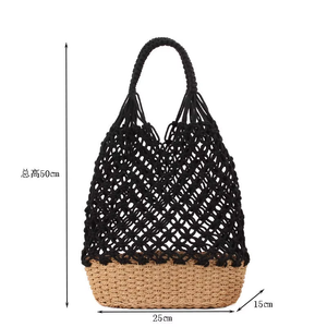 Sac fourre-tout de plage en paille tressée ajourée, sac à bandoulière léger en tricot pour femme, usage quotidien en extérieur - Product Image 3