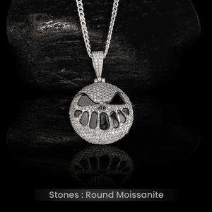 High Shine Cartoon Face Pendant Necklace Featuring Round Moissanite Diamonds In Solid 925 Silver Hip Hop Jewelry - Product Image 1