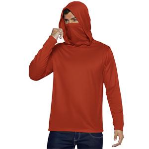 Men's Black Long Sleeve Hooded UV Protection Shirt Anti-Uv Fishing Wear Pullover Solid Color 100% Polyester Upf 50 - Product Image 3