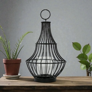 <b>Black</b> Iron Wire Candle <b>Lantern</b> Modern Design Durable Metal Holder Home Decoration - Product Image 3