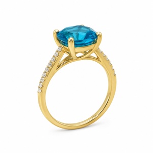 Blue <b>Cushion</b> Cut Gemstone Ring 925 Silver Gold Plated Rhodium Plated Luxury Bridal Band <b>for</b> Engagement Wedding Anniversary - Product Image 1