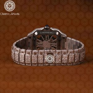 Reloj de Lujo Charm_Jewels de Acero Inoxidable con Diamantes, Caja Cuadrada, Diseño Hueco, Mecánico Analógico, Pulsera de Moda para Hombre, Esfera de 40 mm - Product Image 5