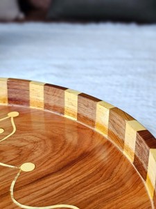 Bandeja de Madera Hecha a Mano con Pintura Dorada, Tradicional para Café Árabe, Dátiles, Dulces, Decoración de Mesa para Ramadán - Product Image 4