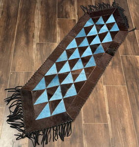 Chemin de table en cuir de vachette de luxe pour la décoration intérieure avec glands en cuir Triangle géométrique Patchwork rustique décor à la maison décoration de table - Product Image 4