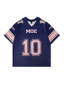 Maillot de football américain streetwear Iced Out bleu rose court en mesh col en V rétro universitaire pour femme streetwear Y2K Hip Hop ODM - Product Image 3