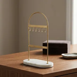 Brass Jewelry Stand With Marble Base Minimalist Design Indoor Tabletop Home Decor Bathroom Accessory Multi Functional - Product Image 4