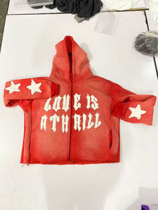 Sweat à capuche vintage personnalisé pour homme, effet délavé, broderie appliquée, 100% coton, coupe oversize, fermeture éclair, style streetwear personnalisé et tendance - Product Image 5