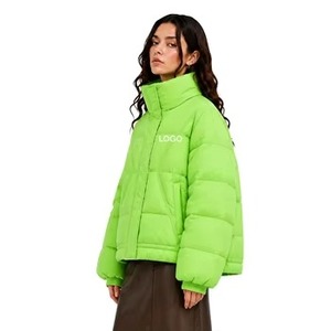 Women's Embroidered <b>Quilted</b> Puffer Jacket Solid Color Green Hooded Full Sleeve Thick <b>Winter</b> Coat Cotton Zipper Front Logo - Product Image 4