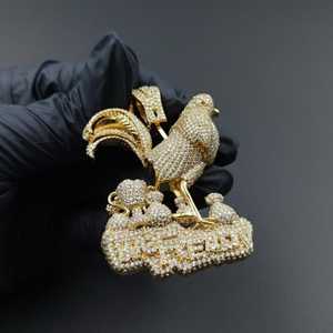 Colgante de Moissanita Personalizado con Diseño de Gallo de Dibujos Animados Estilo Hip Hop, Chapado en Oro Único sobre Plata 925, para Joyería Fina, Colgantes y Dijes - Product Image 2