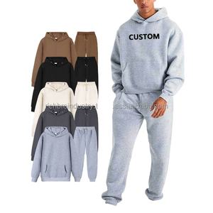 Custom Regular Men's 100% Cotton Printed Hoodies Sweatpants Set 220 Grams High Quality Maternity Tracksuit Solid Pattern - Product Image 1