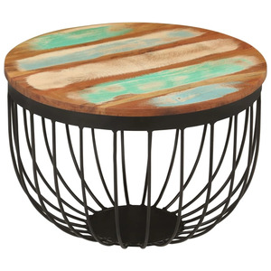 Industrial <b>Rustic</b> Coffee <b>Table</b> Handcrafted Reclaimed <b>Wood</b> Round Top With Black Metal Base Centerpiece Living Room Coffee <b>Table</b> - Product Image 1
