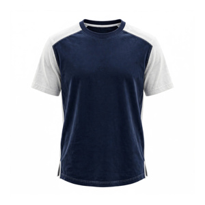 T-shirt pour homme bleu foncé et blanc à manches raglan, col rond, décontracté, couleur unie, tricoté, coupe oversize, écologique, 320g, 100% coton - Product Image 1