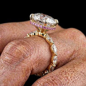 Bagues en Moissanite, Bague Hip Hop Diamant, Saphir Rose, Halo Caché, Bande Marquise, Plaqué Or, Bijoux de Luxe Tendance - Product Image 1