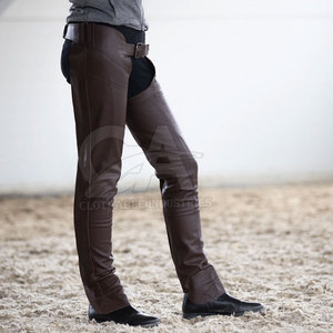 Chaparreras de cuero genuino para montar a caballo, chaparreras profesionales de equitación, estilo vaquero occidental, chaparreras de protección para las piernas. - Product Image 3