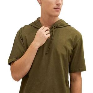 เสื้อยืดแขนสั้นมีฮู้ดสีเขียวมะกอกสำหรับผู้ชาย ทรงโอเวอร์ไซส์ สไตล์ลำลอง สีพื้น ผ้าถักเนื้อฝ้าย ระบายอากาศได้ดี เหมาะสำหรับฤดูร้อน - Product Image 2
