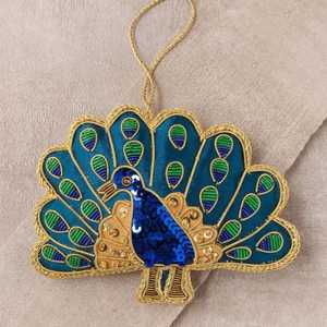 Pendentif Hamsa artisanal Ziyan, rouge, rose, sequins, feuille verte, bordure dorée, breloque islamique à suspendre, imitation perles, vintage - Product Image 6
