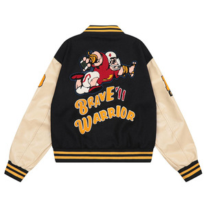 Veste universitaire pour homme, manches en cuir PU, patch brodé, style preppy, vêtement d'automne, col rabattu, coupe classique - Product Image 4