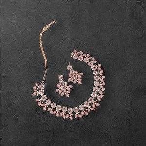 Luxury <b>Rose</b> Gold Plated Alloy <b>Black</b> Zircon XOXO Flower Choker Necklace Earrings Set Ethnic Engagement Wedding Gift Party - Product Image 4