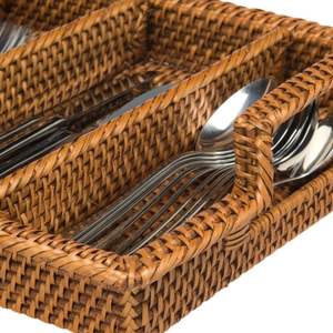 Plateau à couverts rectangulaire en rotin tressé à la main King Craft Viet avec compartiments - Product Image 4