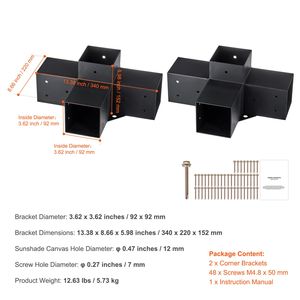 Kit Staffe per Pergola 4x4, 2 Pezzi, Staffa Angolare a 4 Vie per Carichi Pesanti, Base per Palo Fai-da-te per Lavori in Legno, Facile Installazione per Tettoie, Gazebo, Pergole - Product Image 2