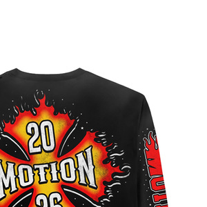 <b>Top</b> Quality <b>Long</b> <b>Sleeve</b> <b>Crop</b> <b>Top</b> Men's Street Style Printed Oversized <b>Black</b> T-Shirt With Flame Pattern Back Logo - Product Image 4