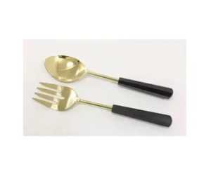 Gold Salad <b>Servers</b> With White Resin Handles Metal Salad Salad <b>Server</b> Tools Set For Home Restaurant Use Flatware Dinnerware - Product Image 4
