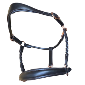 Licol pour cheval en cuir végétal tanné (D.D) avec ferrures en laiton et tressage, pour l'équipement équestre et les soins du cheval - Product Image 1