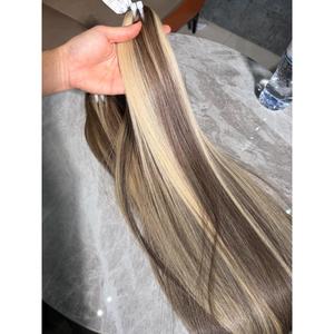 Extensions de cheveux vierges vietnamiennes lisses et soyeuses, double trame, mèches brunes et blondes pré-colorées, vente en gros - Product Image 4