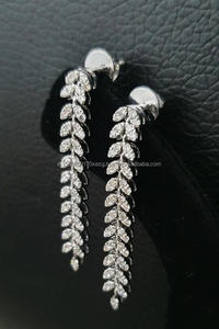 Lab Grown Diamond Leaf Drop Earrings In 925 Sterling <b>Silver</b> Luxury Dangle Jewelry For Women - Product Image 6