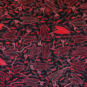 Tissu en coton batik Tulis indonésien artisanal, dessiné à la main, motif traditionnel Lumbon Abang, rouge et noir, Sogan, textile de qualité supérieure - Product Image 2