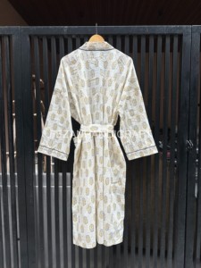Bata de algodón con estampado floral para mujer, manga larga, cuello en V, longitud completa, suave y cómoda para primavera, con cinturón - Product Image 6